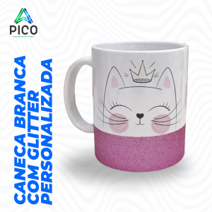 CANECA BRANCA COM GLITTER PERSONALIZADA      