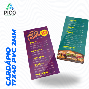 CARDÁPIO PVC 2MM ADESIVADO TAMANHO 17X40 CM - 4X4  17x40 cm    