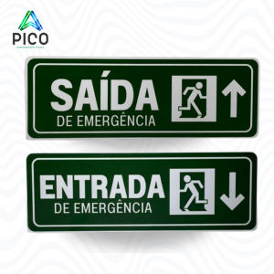 PLACA ENTRADA E SAÍDA DE EMERGÊNCIA Chapa PS 1mm e Adesivo de Vinil 21x7 cm    