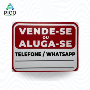 PLACA VENDE-SE ou ALUGA-SE Chapa PS 1mm e Adesivo de Vinil 20x15 cm    